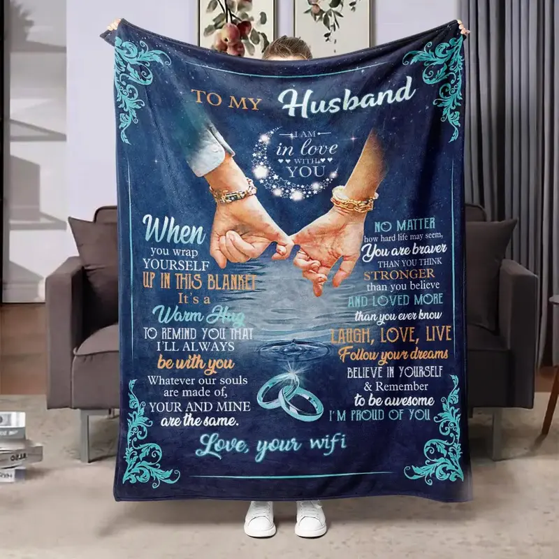 Romantic Letter Print Cozy Blanket, 1 Count Soft Comfortable Warm Napping Throw, Sleeping Bedding Supplies for Home Office Tr...