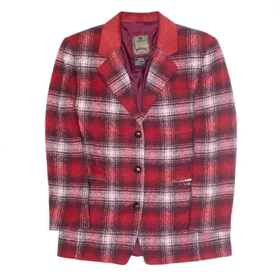 VENTURA Wool Blend Blazer Jacket Red 90s Check Womens S
