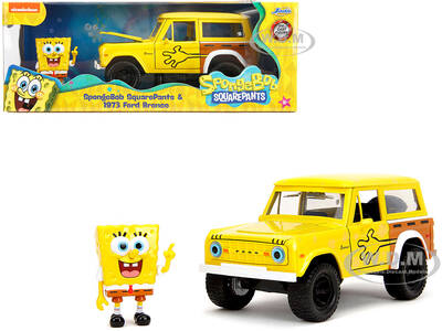 1973 Ford Bronco Yellow with Graphics and SpongeBob SquarePants Diecast Figure \