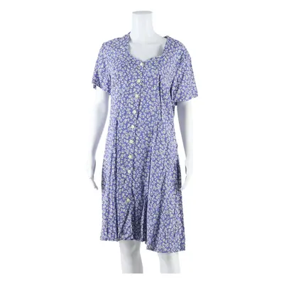 Belted Womens Day Dress Blue Floral Short Sleeve Knee Length UK 12
