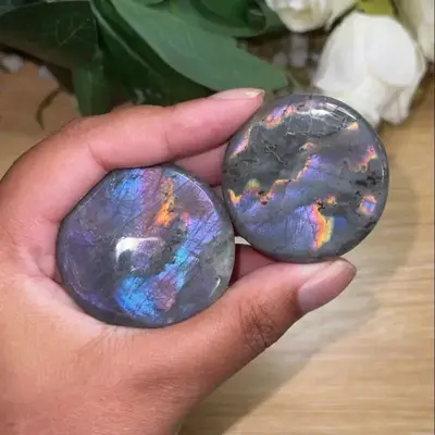 Misfit Labradorite Flat Stone, Imperfect Labradorite Flat Palmstone