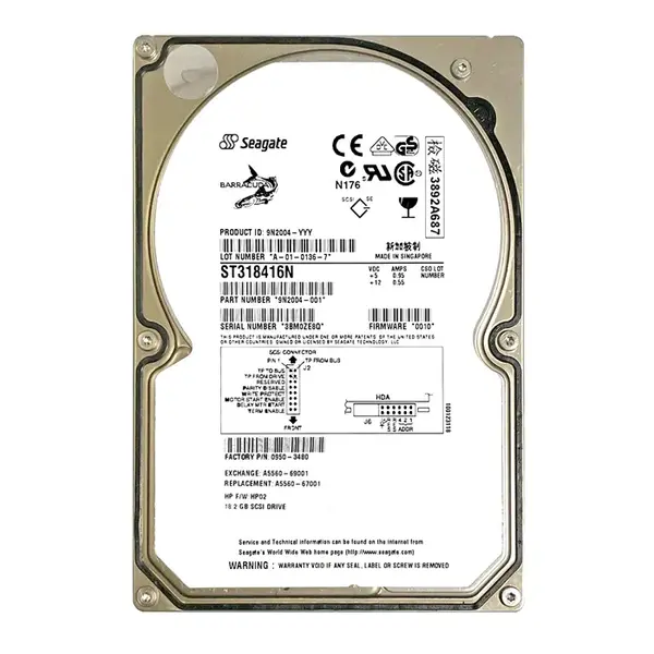 A5560-67001 HP 18.2GB Wide Ultra2 SCSI 7200 3.5-inch Hard Drive