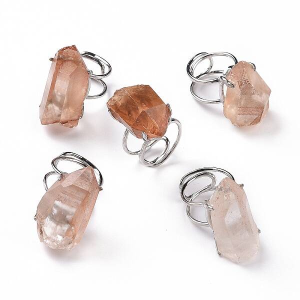 Natural Rose Quartz Nuggets Cuff Ring