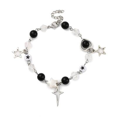 Synthetic Black Stone Round Beaded Bracelets