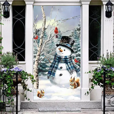 Aperturee Oil Painted Snowy Field Snowman Christmas Door Cover - Aperturee