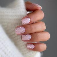 Short Square Fake Nail, 24pcs/set Glitter Line French Press on Nails with Nail File & Tape, Removable Nail Art Artificial Ful...