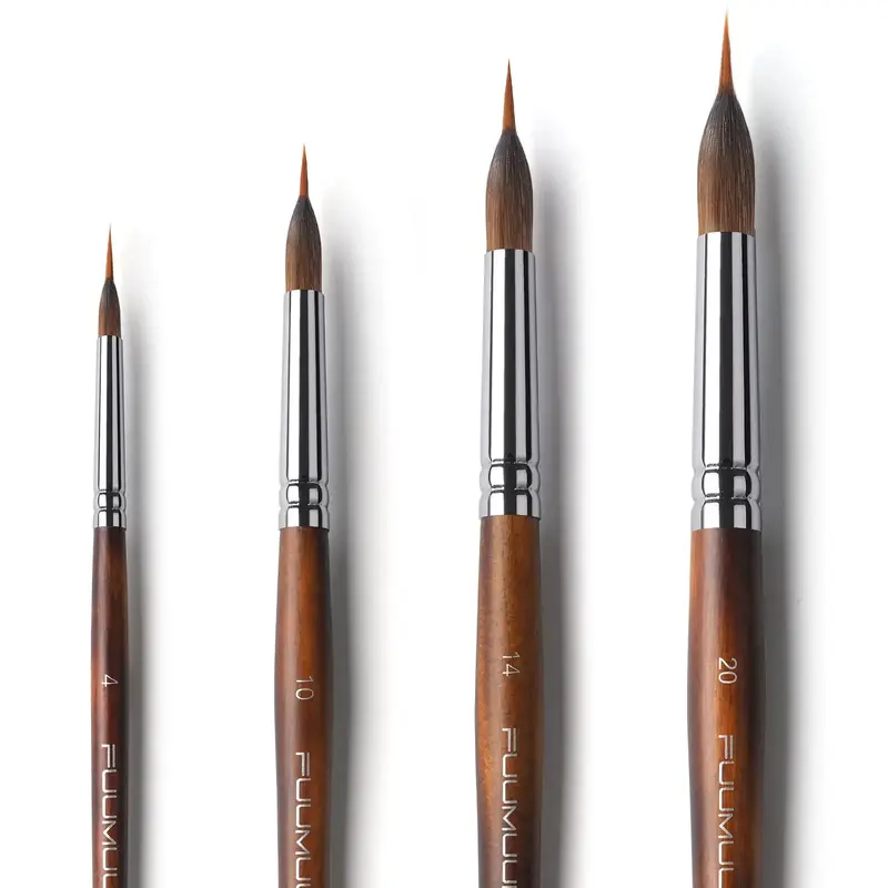 Watercolor Brushes Professional, Fuumuui 4 or 6 Pieces Extended Needle Point Paint Brushes for Fine Detailing Artist Bundle D...