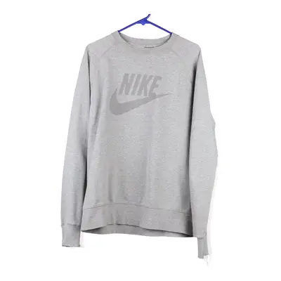 Nike Spellout Sweatshirt - Large Grey Cotton Blend