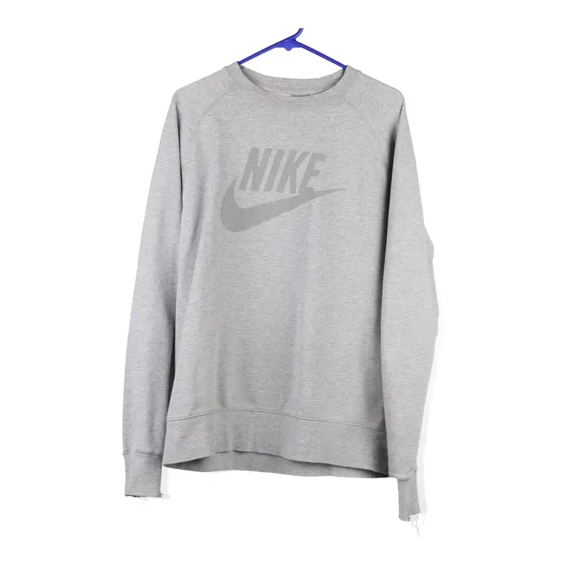 Nike Spellout Sweatshirt - Large Grey Cotton Blend
