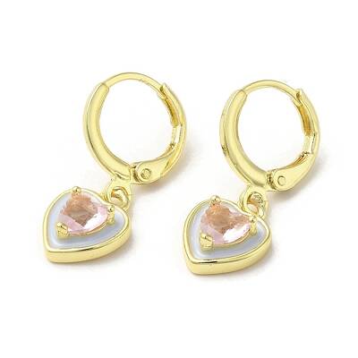 Heart Real 18K Gold Plated Brass Dangle Leverback Earrings