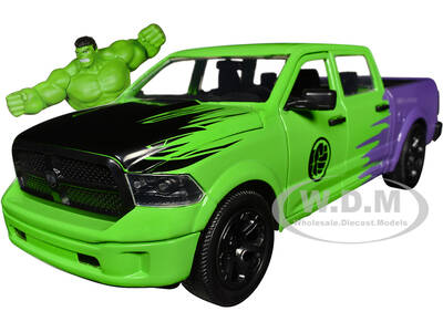 2014 RAM 1500 Pickup Truck Green and Purple and Hulk Diecast Figure \