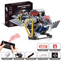V8 Engine Building Blocks Kit, 665pcs/set Simulation Mechanical Building Blocks Engine with Motor, Programmable Remote Contro...