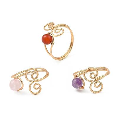 Natural & Synthetic Mixed Gemstone Beaded Open Cuff Ring