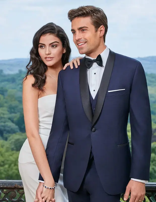 Mens Navy Blue Wedding Tuxedo - Dark Blue Tuxedo Suit Mens Designer One Button Shawl Tuxedo in Navy
