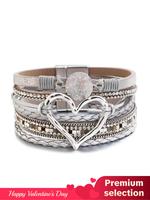 Boho Style Heart Design Multi-layer Pu Leather Braided Bracelet, Elegant Fashion Accessories for Women & Girls, Trendy All-ma...
