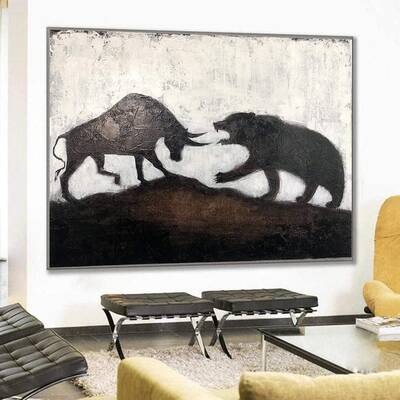 Stock Exchange Painting Creative Large Stock Exchange Artwork Original Stock Exchange | BULL AGAINST BEAR
