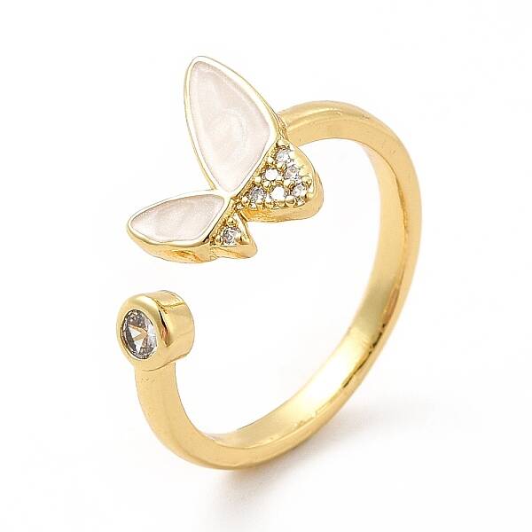 Clear Cubic Zirconia Butterfly with Enamel Open Cuff Ring