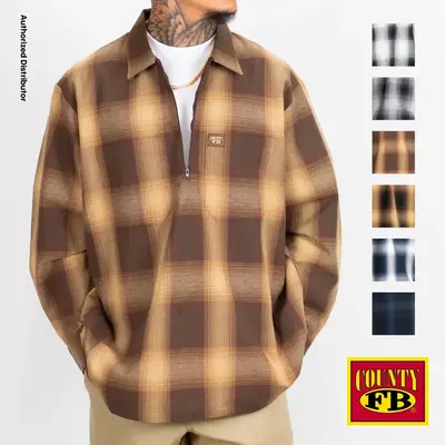 FB COUNTY Men's Checker 1/2 Zip Shirts FBCOUNTY Long Sleeve Shirts Checkered Patterns Collared Shirt 2 Pockets Hip Hop style ...