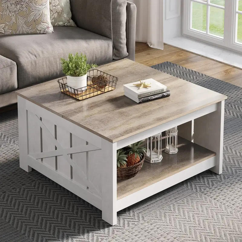 YITAHOME Farmhouse Coffee Table, Coffee Table with Storage, for Living Meeting Room with Half Open Storage Compartment, Rusti...
