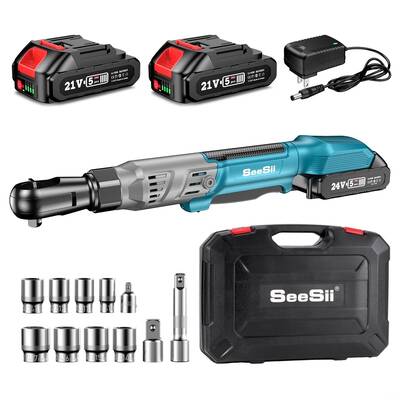 Seesii 3/8 Cordless Ratchet Wrench with 66Ft-lbs 200RPM, 2 x 21V Batteries, Power Ratchet Driver with Variable Speed,8