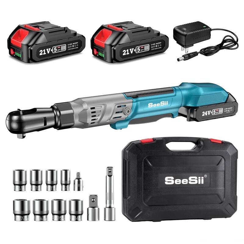 Seesii 3/8 Cordless Ratchet Wrench with 66Ft-lbs 200RPM, 2 x 21V Batteries, Power Ratchet Driver with Variable Speed,8