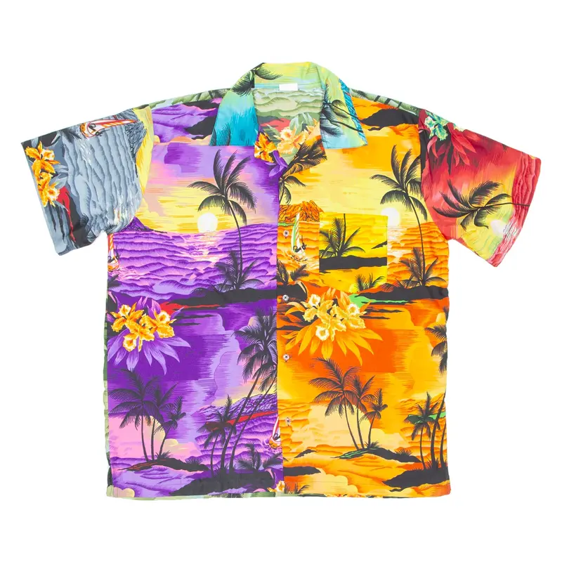 Mens Hawaiian Shirt Orange Silk Crazy Pattern L