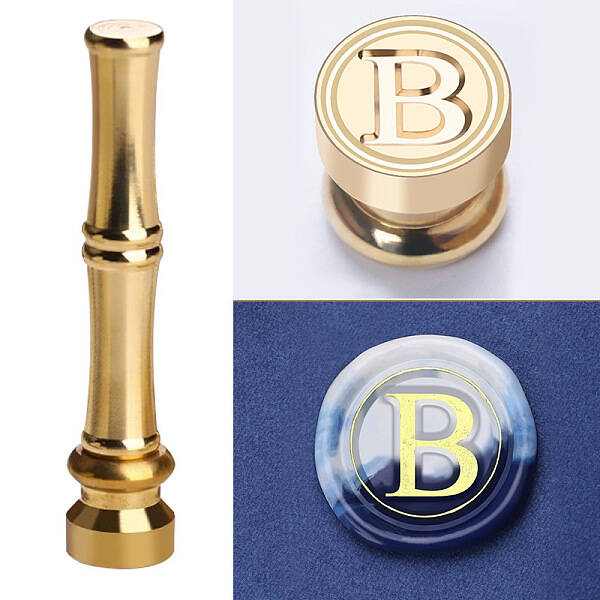 Golden Tone Brass Wax Seal Stamp Head with Bamboo Stick Shaped Handle