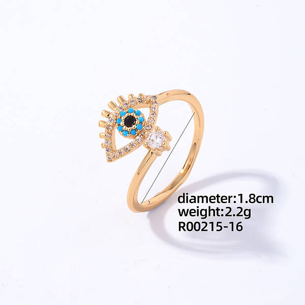 Eye Golden Brass Cuff Ring with Cubic Zirconia