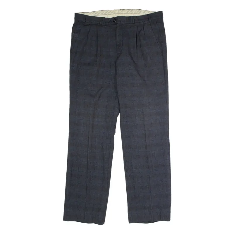 RITEX Check Mens Trousers Blue Regular Straight Wool W34 L32