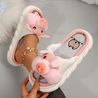 Cartoon Animal Shape Slippers, Womens Four Seasons Home Linen Slippers
