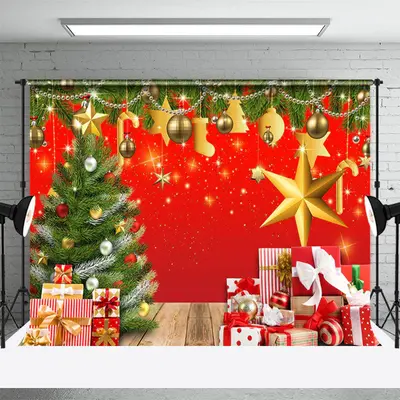 Sparkle Green Xmas Tree Gift Red Christmas Backdrop - Aperturee