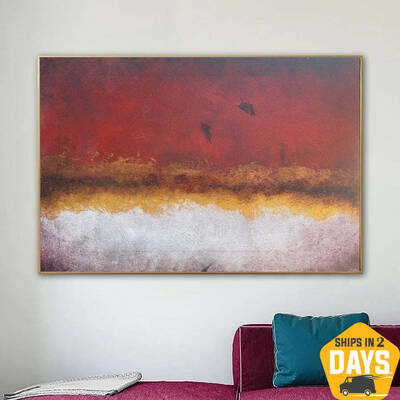 Abstract Landscape Paintings on Canvas In Red, Beige And Gold Colors Minimalist Art Original Textured Painting Modern Wall De...