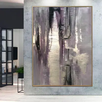Large Oil Painting Modern Silver Artwork Gold Leaf Original Silver Painting Gray Painting Contemporary Wall Art Fine Art | RA...