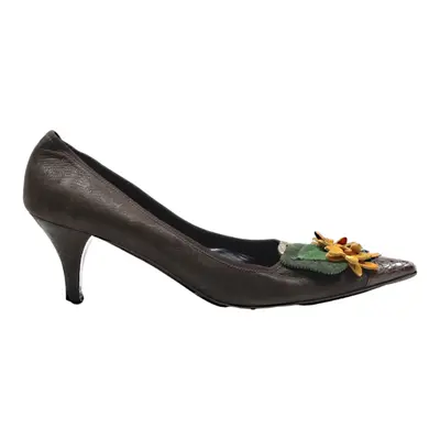 PRADA FLORAL Pump Heels Brown Leather Womens UK 7