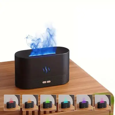 180ml Simulation Flame Effect Air Humidifier, LED Night Light Humidifier with 7 Changing Light Modes, Air Purifier, Essential...