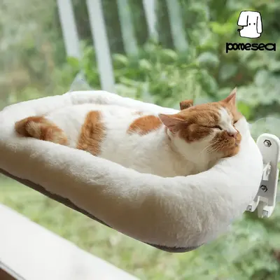 【Marshmallow Bed】POMESEA Cordless cat window perch,Cordless Cat Hammock,Sunbathing,Pet Bed,Neck Support,Detachable,Double...
