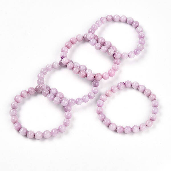 Natural Kunzite Round Beads Stretch Bracelets for Women Men