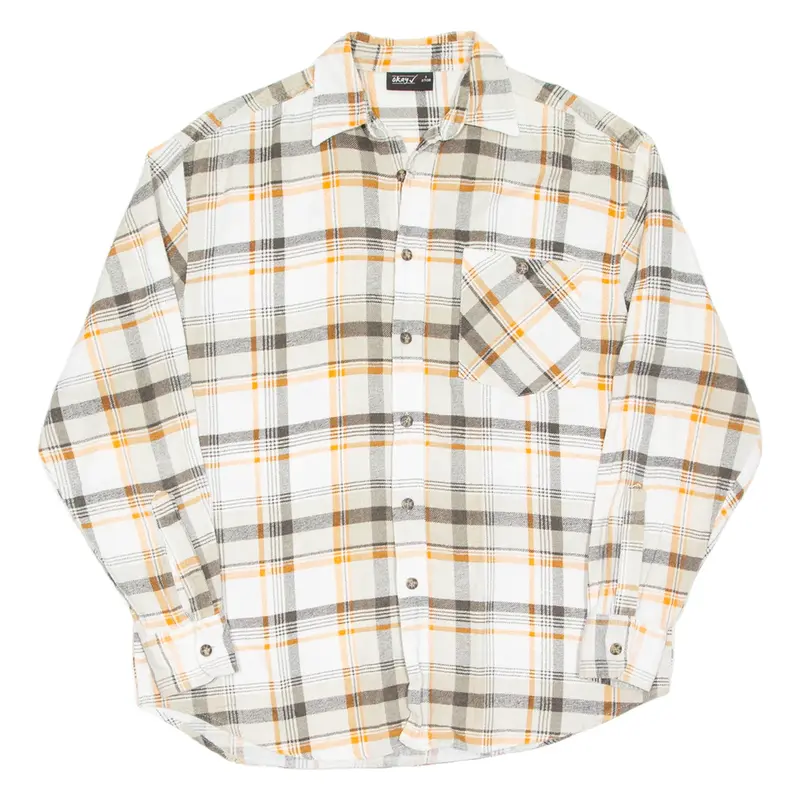 OKAY Mens Flannel Shirt Orange Check Long Sleeve S