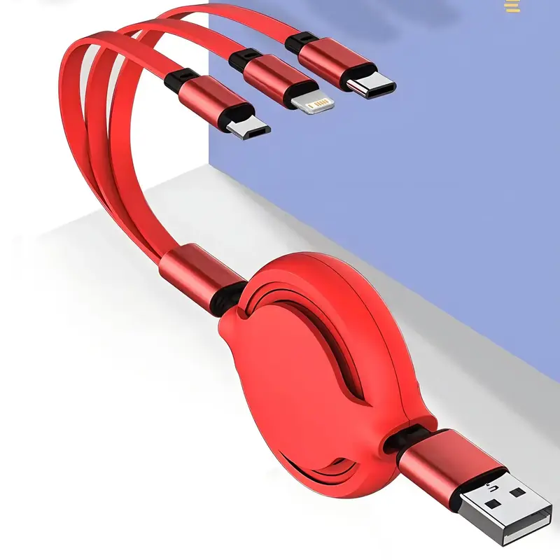 3 in 1 Telescopic Cable, 120W Fast Charging USB Cable, Retractable Design Fast Charging Data Cable for iPhone & Android Mobil...