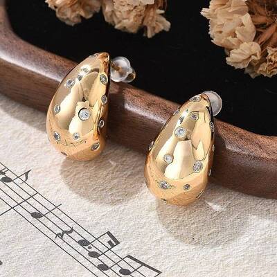 Teardrop Brass Micro Pave Clear Cubic Zirconia Stud Earrings