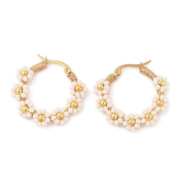 PVD Vacuum Plating 304 Stainless Steel Flower Hoop Earrings