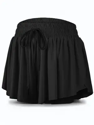 Women's 2 in 1 Drawstring Sports Shorts, Solid Elastic Waist Pocket Sports Shorts, Gym Shorts, Ladies Sportswear for Gym Yoga...