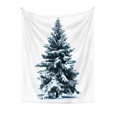 Cyan Snowy Tree Christmas Tapestry Wall Hanging Art - Aperturee