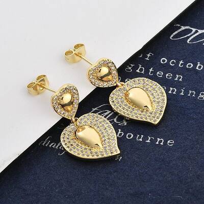 Brass Micro Pave Clear Cubic Zirconia Dangle Stud Earrings for Women