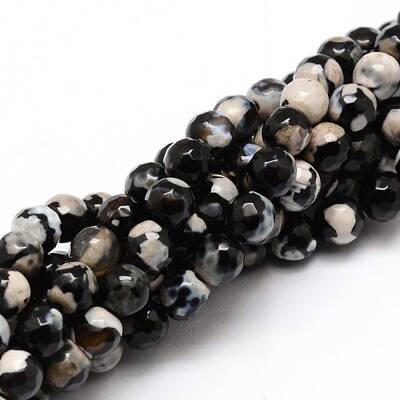 Faceted Natural Fire Crackle Agate Round Beads Strands