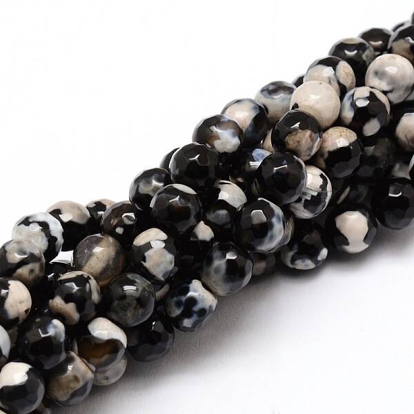 Faceted Natural Fire Crackle Agate Round Beads Strands