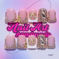 Rhinestone Decor Fake Nails, Glossy False Nails for Women Girls Nail Art, Effortless Press on Nails Manicure Set