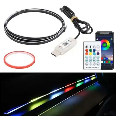 LED Color Cold Light Wireless Decoration Car Accessories Remote Control Atmosphere Lamp 110cm+35cm nilight truck Car LED rech...