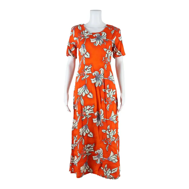 ROSELLA Womens A-Line Dress Orange Floral Short Sleeve Long M