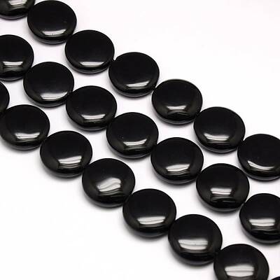 Natural Flat Round Obsidian Beads Strands